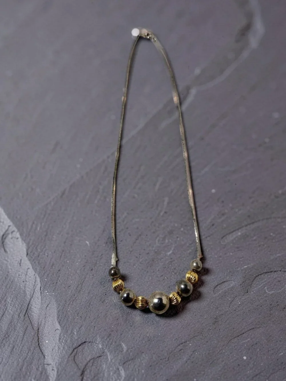 vintage gold and silver tone round metal bead piama style chain necklace